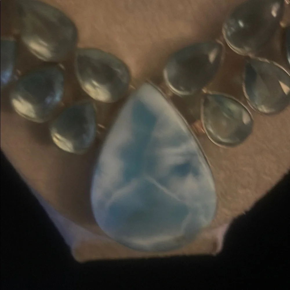 Price Drop Statement pc Larimar Large Stone Blue Topaz Elegant with .925 - Picture 3 of 8